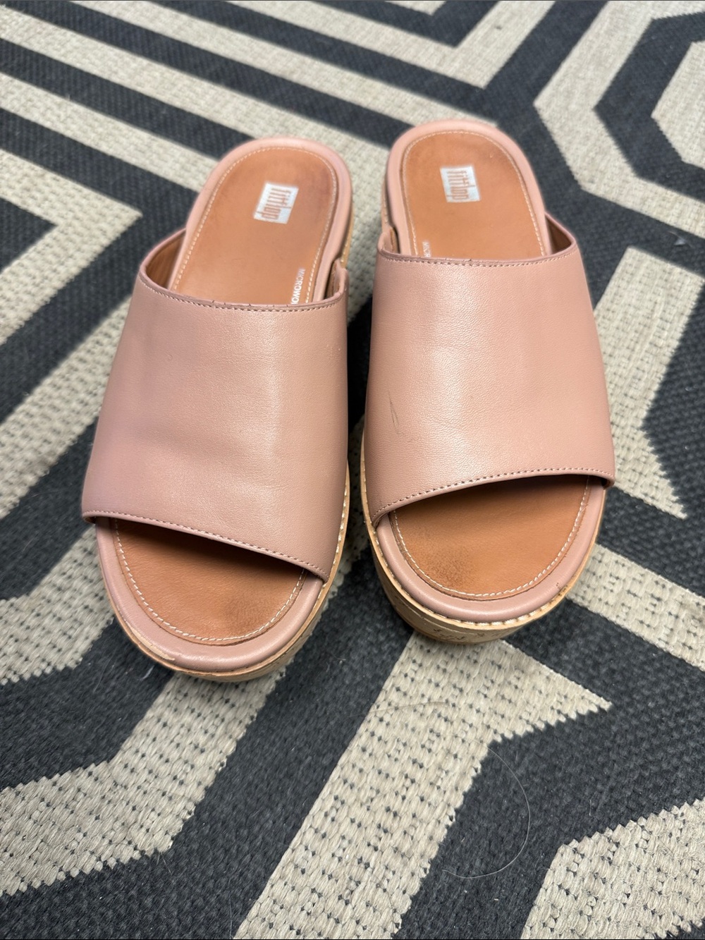 Fitflop Open-Toe Slide Mules in Dusty Pink